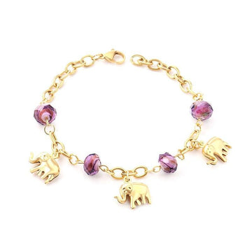 Cute Elephant Purple Color Charming Crystal 20cm Cuban Link Chains Popular Bracelets - The Jewellery Supermarket